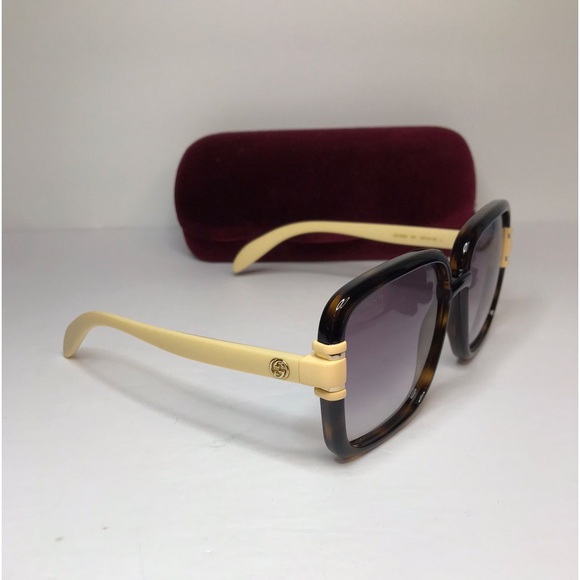 New Authentic GUCCI GG1066S 004 SQUARE SUNGLASSES IN TORTOISE IVORY - Picture 8 of 16